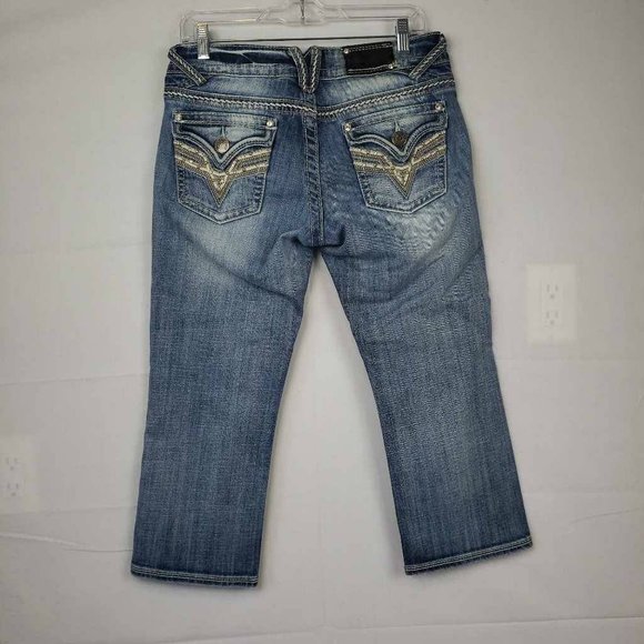 Vigoss Womens Capri Jeans Blue Stretch Pockets Embroidered Medium Wash Denim 7 - Picture 2 of 12